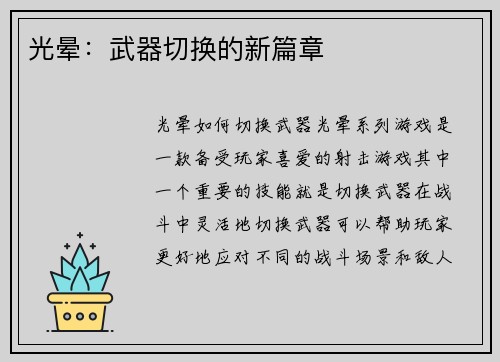 光晕：武器切换的新篇章